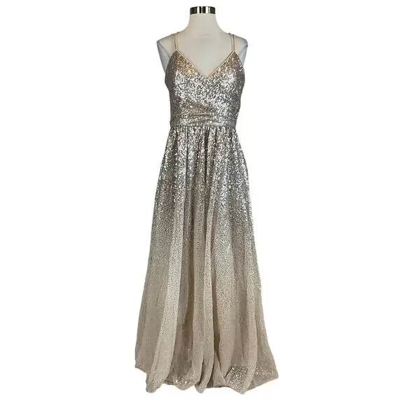 eliza j gold sequin dress Amanda Gold Bandage Strapless Formal Maxi Dress - US 8 main image 1